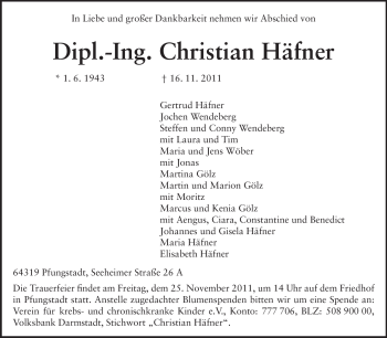 Traueranzeige von Christian Häfner von Echo-Zeitungen (Gesamtausgabe)