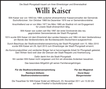 Traueranzeige von Wilhelm Kaiser von Echo-Zeitungen (Gesamtausgabe)