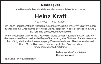 Traueranzeige von Heinz Kraft von Odenwälder Echo
