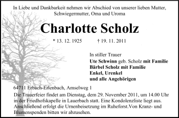 Traueranzeige von Charlotte Scholz von Odenwälder Echo