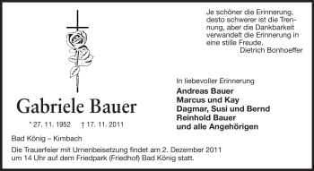 Traueranzeige von Gabriele Bauer von Odenwälder Echo