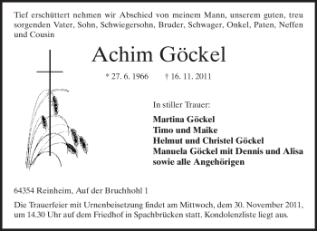 Traueranzeige von Achim Göckel von Echo-Zeitungen (Gesamtausgabe)