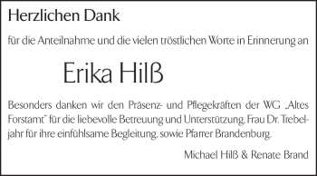 Traueranzeige von Erika Hilß von Echo-Zeitungen (Gesamtausgabe)