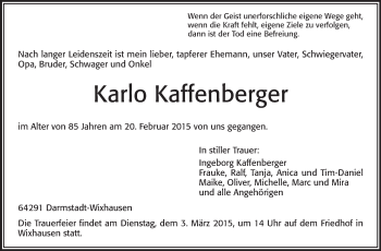 Traueranzeige von Karlo Kaffenberger von Echo-Zeitungen (Gesamtausgabe)