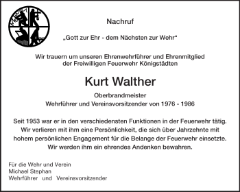 Traueranzeige von Kurt Walther von Rüsselsheimer Echo, Groß-Gerauer-Echo, Ried Echo