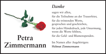 Traueranzeige von Petra Zimmermann von Darmstädter Echo, Odenwälder Echo, Rüsselsheimer Echo, Groß-Gerauer-Echo, Ried Echo
