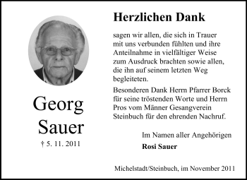 Traueranzeige von Georg Sauer von Odenwälder Echo