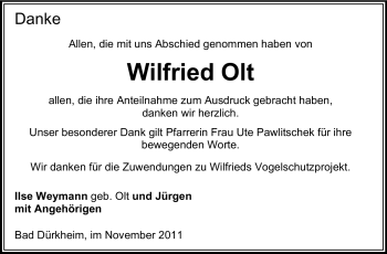 Traueranzeige von Wilfried Olt von Odenwälder Echo