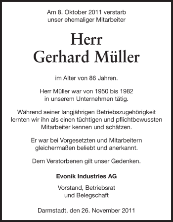 Traueranzeige von Gerhard Müller von Echo-Zeitungen (Gesamtausgabe)