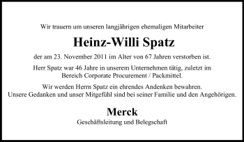 Traueranzeige von Heinz-Willi Spatz von Echo-Zeitungen (Gesamtausgabe)