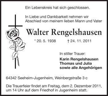Traueranzeige von Walter Rengelshausen von Echo-Zeitungen (Gesamtausgabe)