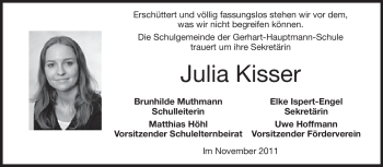 Traueranzeige von Julia Kisser von Echo-Zeitungen (Gesamtausgabe)