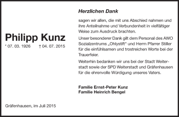 Traueranzeige von Philipp Kunz von Echo-Zeitungen (Gesamtausgabe)