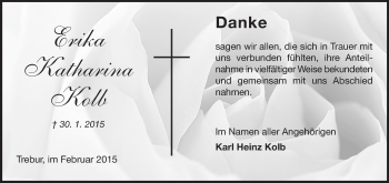 Traueranzeige von Erika Katharina Kolb von Rüsselsheimer Echo, Groß-Gerauer-Echo, Ried Echo