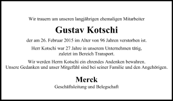 Traueranzeige von Gustav Kotschi von Echo-Zeitungen (Gesamtausgabe)