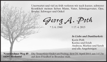 Traueranzeige von Georg Poth von Echo-Zeitungen (Gesamtausgabe)