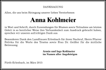 Traueranzeige von Anna Kohlmeier von Starkenburger Echo