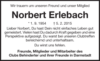 Traueranzeige von Norbert Erlebach von Echo-Zeitungen (Gesamtausgabe)