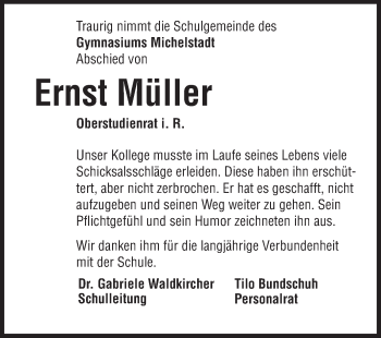 Traueranzeige von Ernst Müller von Odenwälder Echo