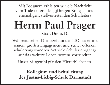 Traueranzeige von Paul Prager von Echo-Zeitungen (Gesamtausgabe)
