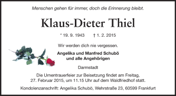 Traueranzeige von Klaus-Dieter Thiel von Echo-Zeitungen (Gesamtausgabe)