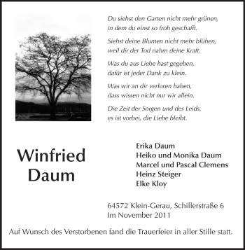 Traueranzeige von Winfried Daum von Rüsselsheimer Echo, Groß-Gerauer-Echo, Ried Echo