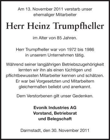 Traueranzeige von Heinz Trumpfheller von Echo-Zeitungen (Gesamtausgabe)