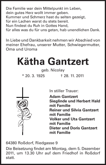 Traueranzeige von Kätha Gantzert von Echo-Zeitungen (Gesamtausgabe)