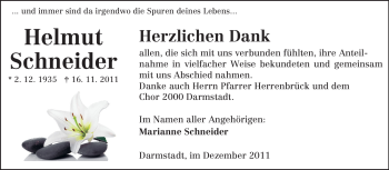 Traueranzeige von Helmut Schneider von Echo-Zeitungen (Gesamtausgabe)