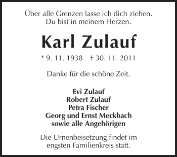 Traueranzeige von Karl Zulauf von Odenwälder Echo