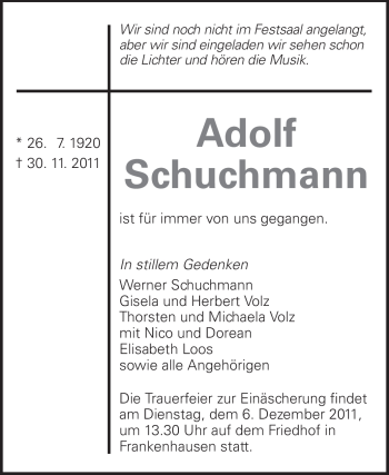 Traueranzeige von Adolf Schuchmann von Echo-Zeitungen (Gesamtausgabe)