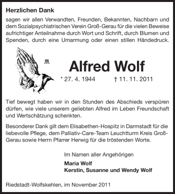 Traueranzeige von Alfred Wolf von Rüsselsheimer Echo, Groß-Gerauer-Echo, Ried Echo