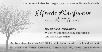 Traueranzeige von Elfriede Kaufmann von Echo-Zeitungen (Gesamtausgabe)
