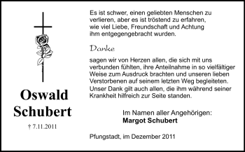 Traueranzeige von Oswald Schubert von Echo-Zeitungen (Gesamtausgabe)