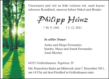 Traueranzeige von Philipp Heinz von Echo-Zeitungen (Gesamtausgabe)