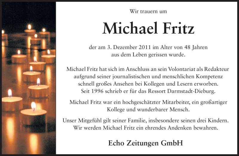  Traueranzeige für Michael Fritz vom 07.12.2010 aus Darmstädter Echo