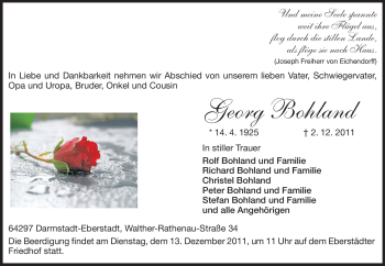 Traueranzeige von Georg Bohland von Echo-Zeitungen (Gesamtausgabe)