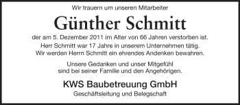 Traueranzeige von Günther Schmitt von Echo-Zeitungen (Gesamtausgabe)