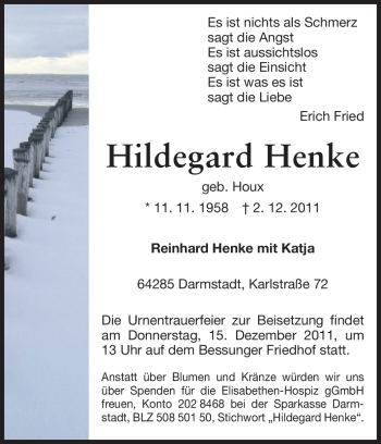 Traueranzeige von Hildegard Henke von Echo-Zeitungen (Gesamtausgabe)