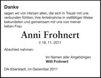 Traueranzeige von Anni Frohnert von Echo-Zeitungen (Gesamtausgabe)