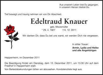 Traueranzeige von Edeltraud Knauer von Starkenburger Echo