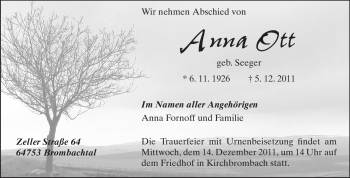 Traueranzeige von Anna Ott von Odenwälder Echo