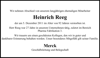 Traueranzeige von Heinrich Reeg von Echo-Zeitungen (Gesamtausgabe)