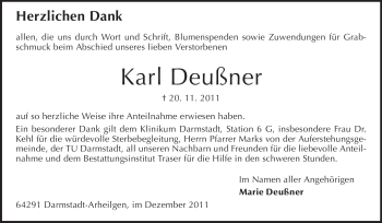 Traueranzeige von Karl Deußner von Darmstädter Echo, Odenwälder Echo, Rüsselsheimer Echo, Groß-Gerauer-Echo, Ried Echo