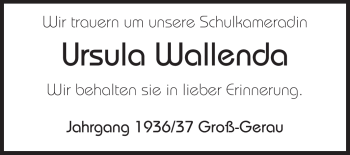 Traueranzeige von Ursula Wallenda von Rüsselsheimer Echo, Groß-Gerauer-Echo, Ried Echo