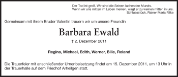 Traueranzeige von Barbara Ewald von Echo-Zeitungen (Gesamtausgabe)