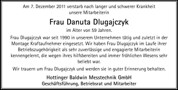 Traueranzeige von Danuta Dlugajczyk von Echo-Zeitungen (Gesamtausgabe)