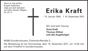 Traueranzeige von Erika Kraft von Echo-Zeitungen (Gesamtausgabe)