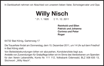 Traueranzeige von Willy Nisch von Echo-Zeitungen (Gesamtausgabe)
