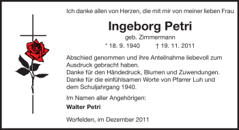 Traueranzeige von Ingeborg Petri von Rüsselsheimer Echo, Groß-Gerauer-Echo, Ried Echo